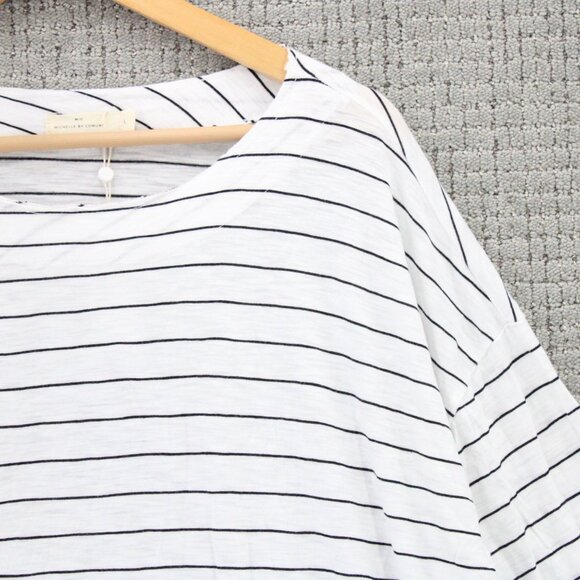 Michelle By Comune Blouse Top Women White Striped Crewneck 3/4 Sleeve Size Large - Picture 2 of 9